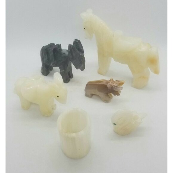 Marble Alabaster Stone Animal Lot Bull Donkeys Swan Toothpick Holder 6 Pcs - Picture 3 of 5